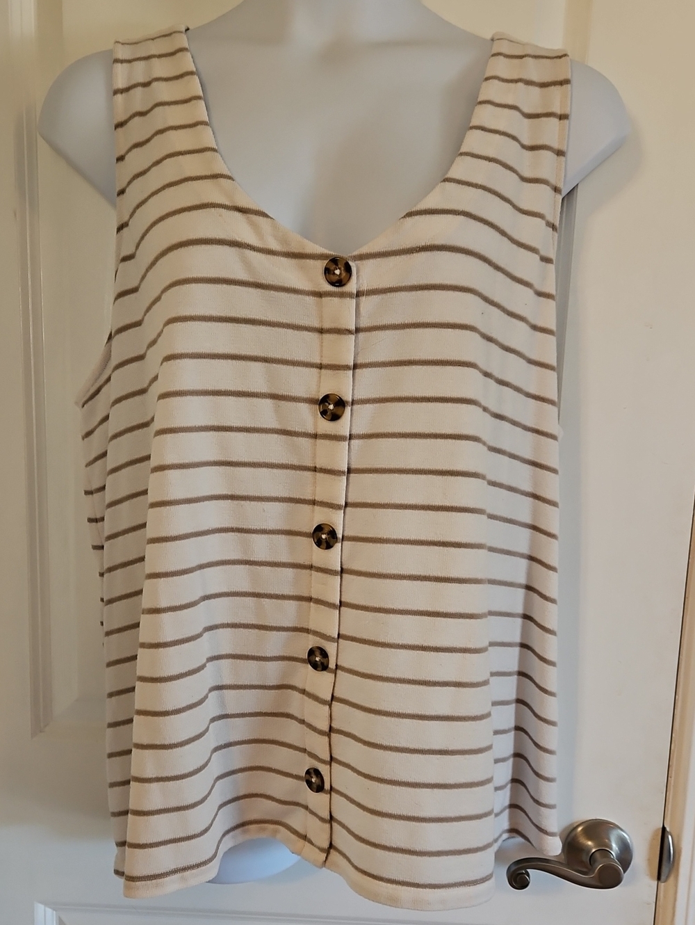 torrid Cream and Tan Striped Button-Front Tank